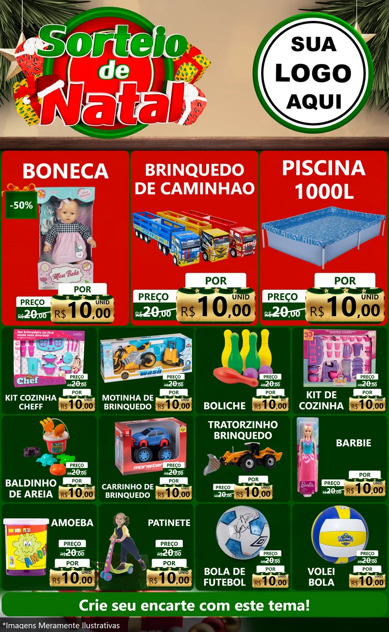Modelo de Encarte para Encarte Grande com o tema Sorteio de Natal para Brinquedos
