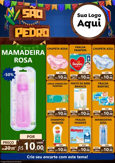 Modelo de Encarte para Encarte A4 Vertical com o tema São Pedro para Bebês