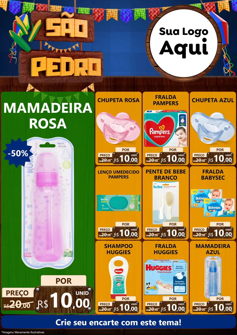 Modelo de Encarte para Encarte A4 Vertical com o tema São Pedro para Bebês
