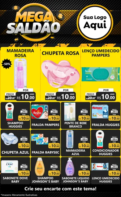 Modelo de Encarte para Encarte Grande com o tema Mega Saldão para Bebês