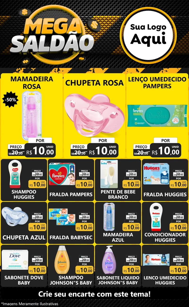 Modelo de Encarte para Encarte Grande com o tema Mega Saldão para Bebês