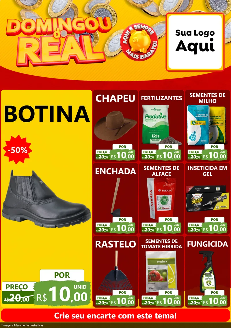 Modelo de Encarte para Encarte A4 Vertical com o tema Domingou do Real para Agropecuária
