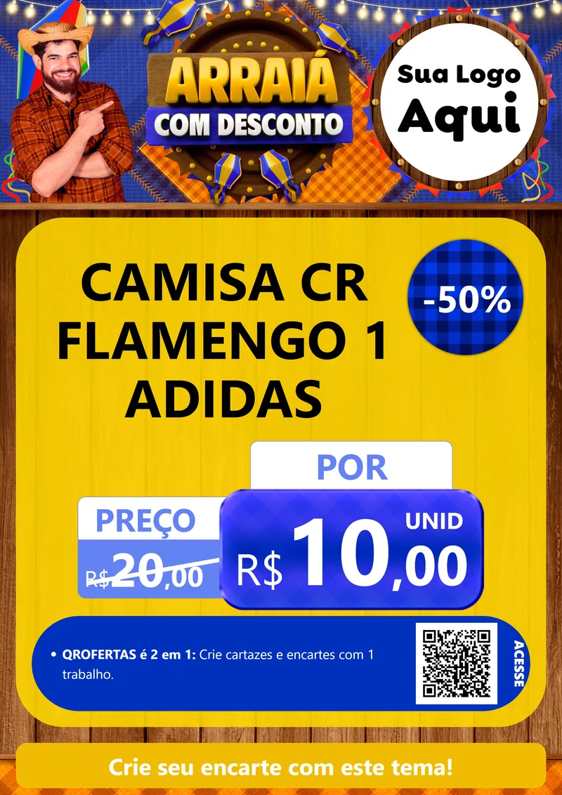 Modelo de Cartaz para Cartaz A4 Vertical com o tema Arraiá Com Desconto para Roupas e acessórios