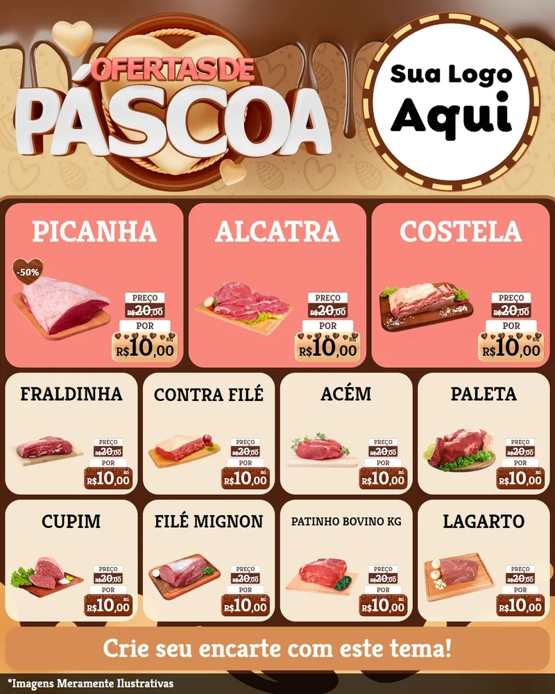 Modelo de Rede Social para Feed Instagram com o tema Ofertas de Páscoa para Açougue