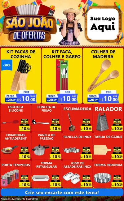 Modelo de Encarte para Encarte Grande com o tema São João de Ofertas para Utilidades Domésticas