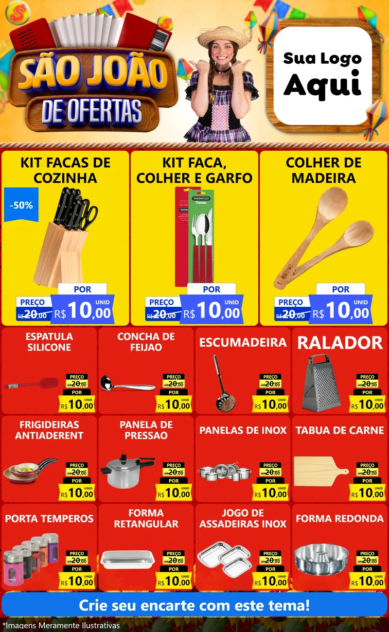 Modelo de Encarte para Encarte Grande com o tema São João de Ofertas para Utilidades Domésticas