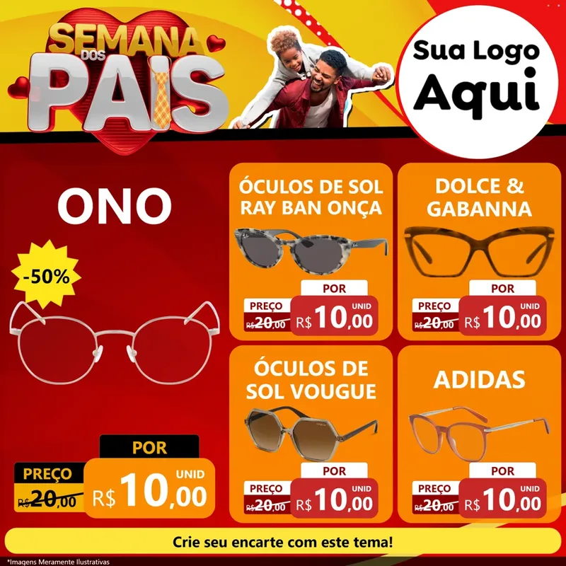 Modelo de Rede Social para Feed Facebook com o tema Semana Dos Pais para Óticas