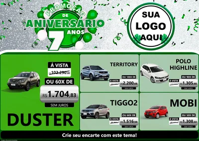 Modelo de Encarte para Encarte A4 Horizontal com o tema Promoção de Aniversário - 7 Anos para Concessionaria de Carros