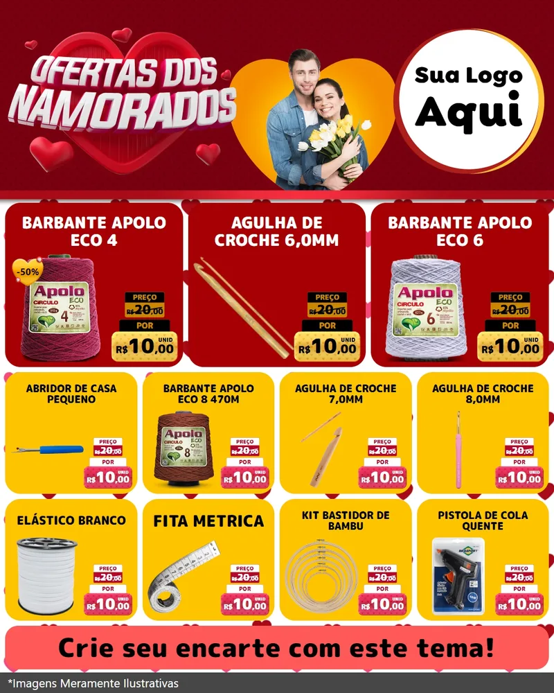 Modelo de Rede Social para Feed Instagram com o tema Ofertas Dos Namorados para Armarinho e Aviamentos