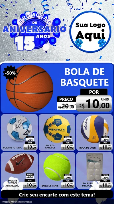 Modelo de Rede Social para Stories com o tema Promoção de Aniversário - 15 Anos para Artigos Esportivos