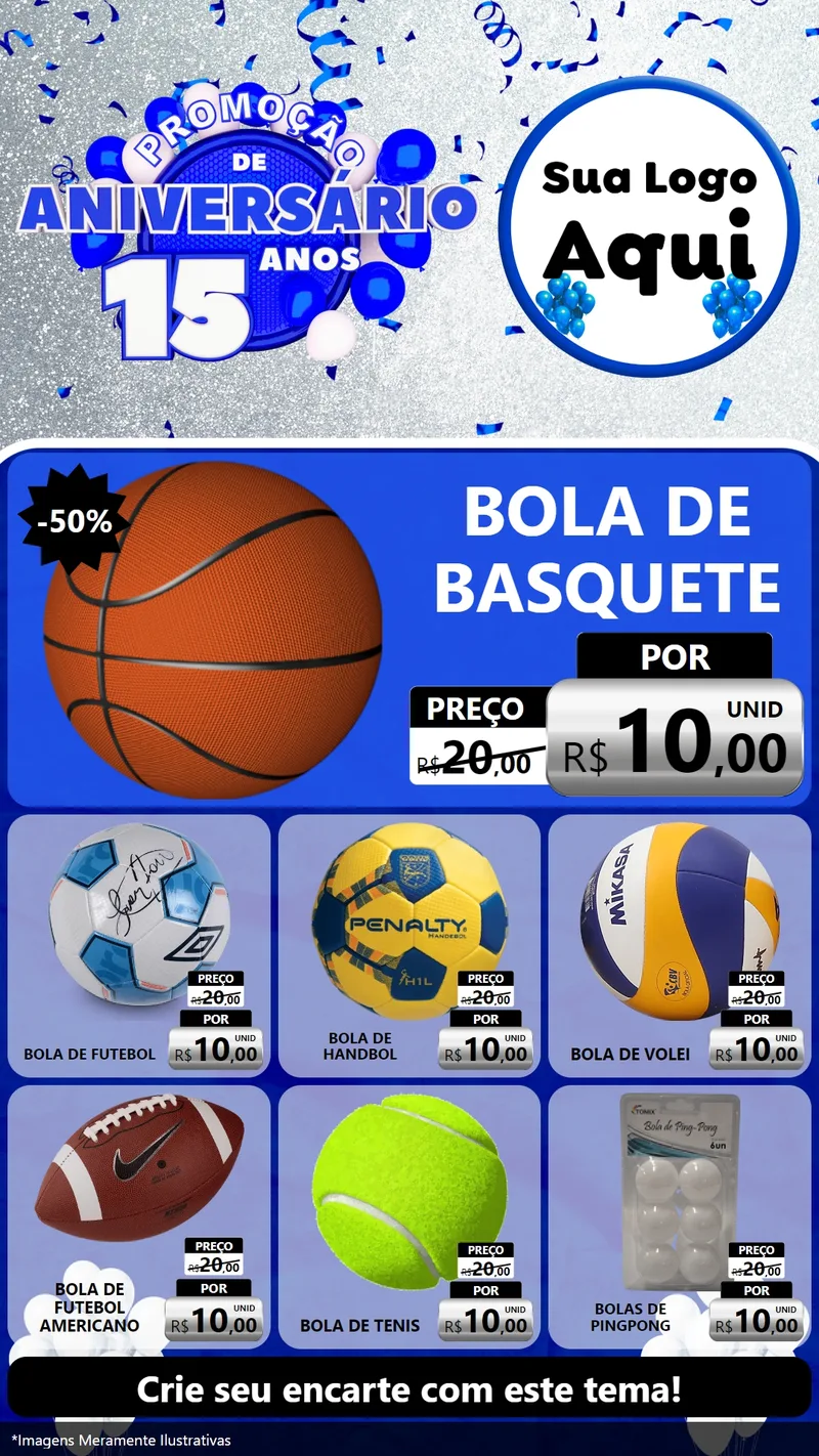 Modelo de Rede Social para Stories com o tema Promoção de Aniversário - 15 Anos para Artigos Esportivos