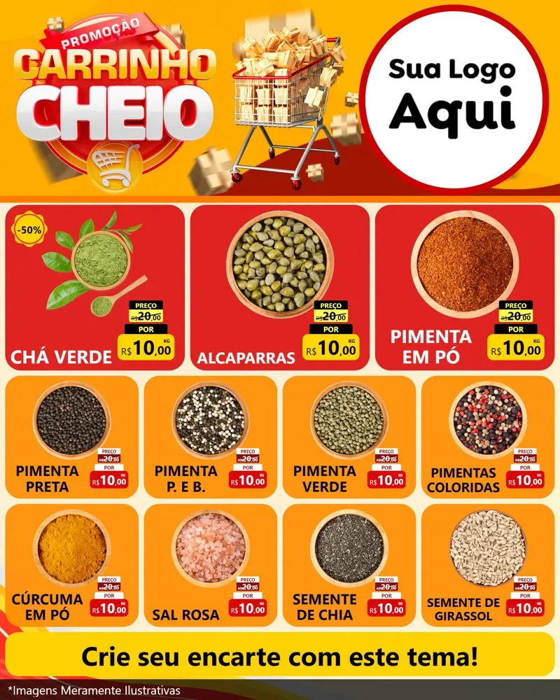 Modelo de Rede Social para Feed Instagram com o tema Promoção carrinho cheio para Produtos Naturais