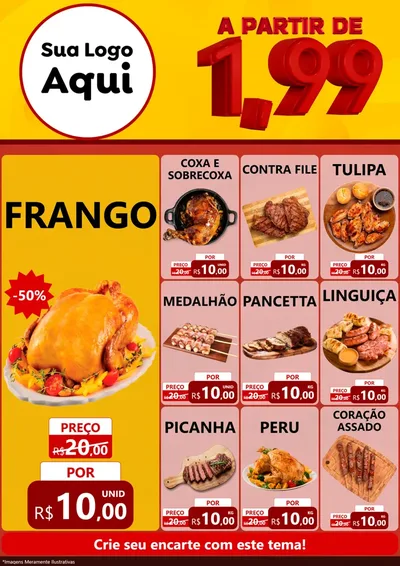 Modelo de Encarte para Encarte A4 Vertical com o tema A Partir de Um e Noventa e Nove - 1,99 para Assados