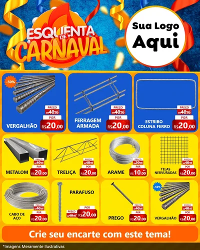 Modelo de Rede Social para Feed Instagram com o tema Esquenta de Carnaval para Ferragens