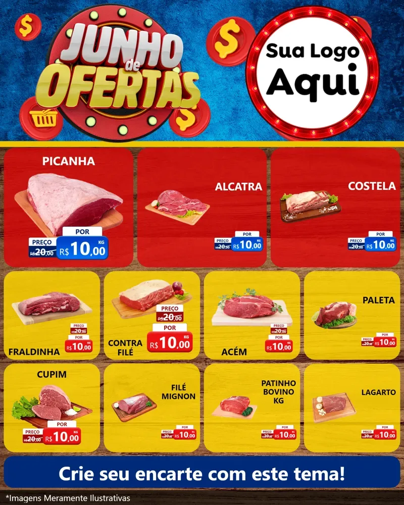 Modelo de Rede Social para Feed Instagram com o tema Junho de Ofertas para Açougue