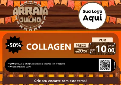 Modelo de Cartaz para Cartaz A4 Horizontal com o tema Arraiá de Julho - Junina para Suplementos alimentares
