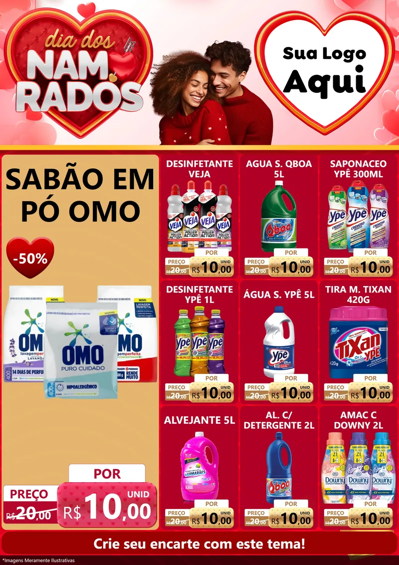 Modelo de Encarte para Encarte A4 Vertical com o tema Dia dos Namorados para Produtos de Limpeza