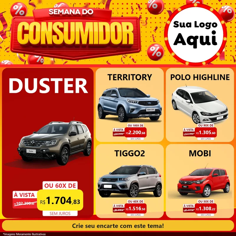 Modelo de Rede Social para Feed Facebook com o tema Semana do Consumidor para Concessionaria de Carros