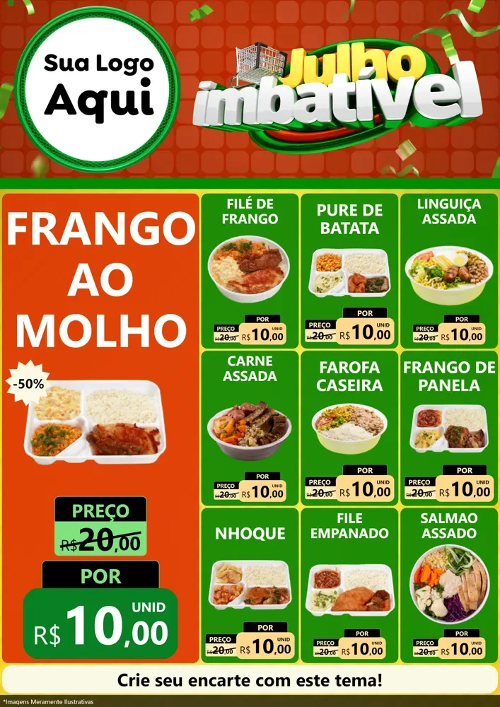 Modelo de Encarte para Encarte A4 Vertical com o tema Julho Imbatível para Restaurante