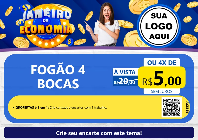 Modelo de Cartaz para Cartaz A4 Horizontal com o tema Janeiro da Economia para Móveis e Eletro