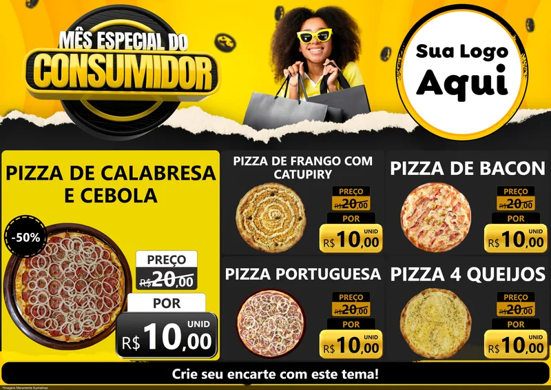 Modelo de Encarte para Encarte A4 Horizontal com o tema Mês Especial do Consumidor para Pizzaria