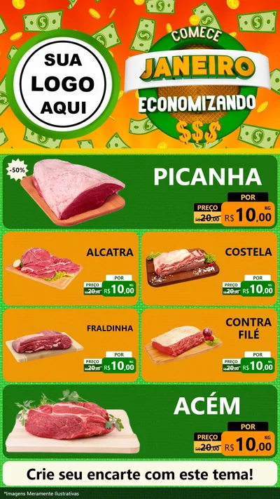 Modelo de TV para TV Vertical com o tema Comece Janeiro Economizando para Açougue