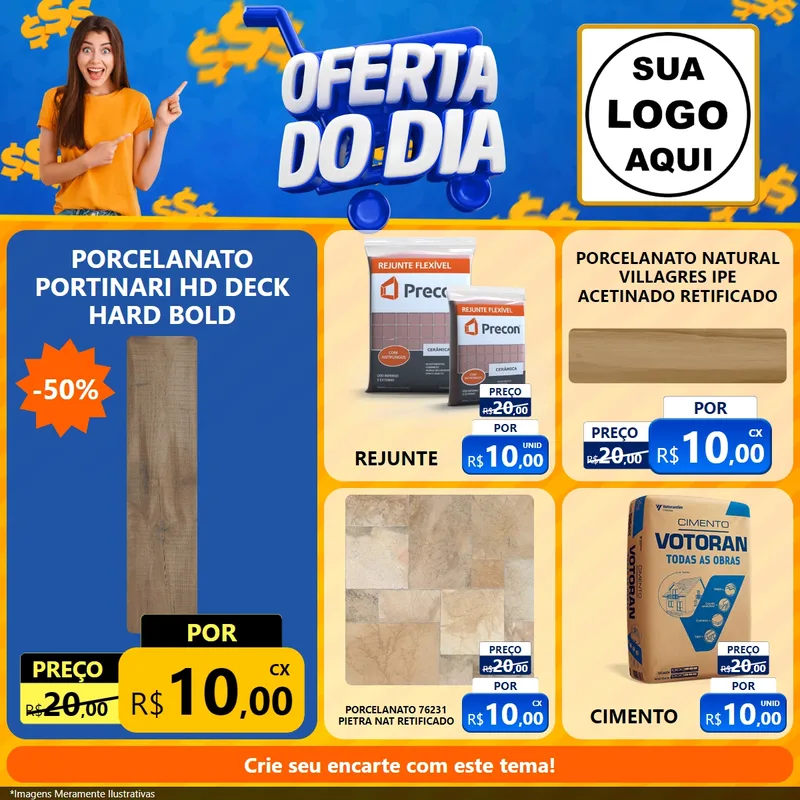 Modelo de Rede Social para Feed Facebook com o tema Oferta do Dia para Pisos e revestimentos