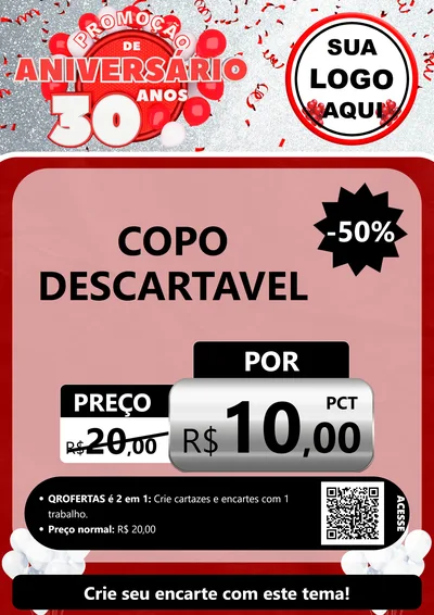 Modelo de Cartaz para Cartaz A4 Vertical com o tema Promoção de Aniversário - 30 Anos para Embalagens