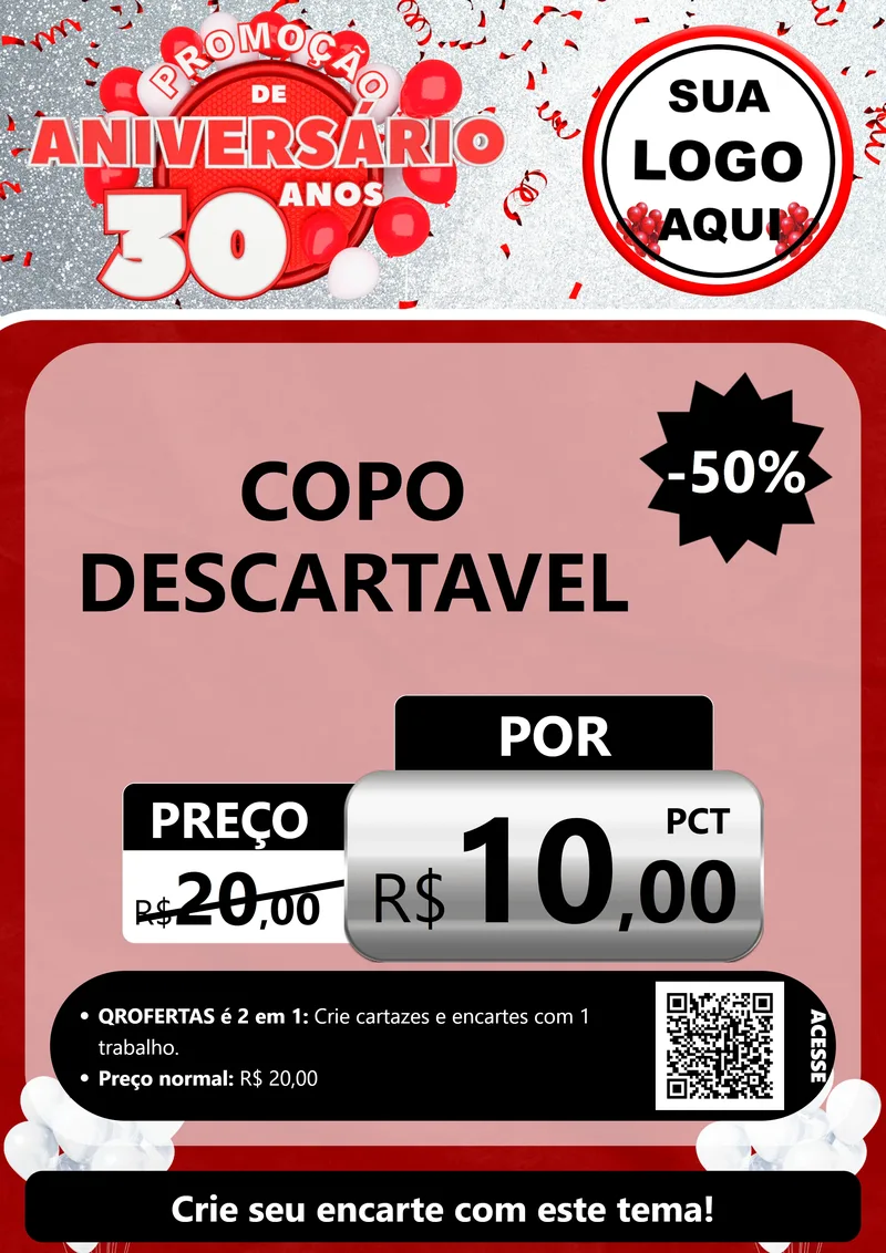 Modelo de Cartaz para Cartaz A4 Vertical com o tema Promoção de Aniversário - 30 Anos para Embalagens
