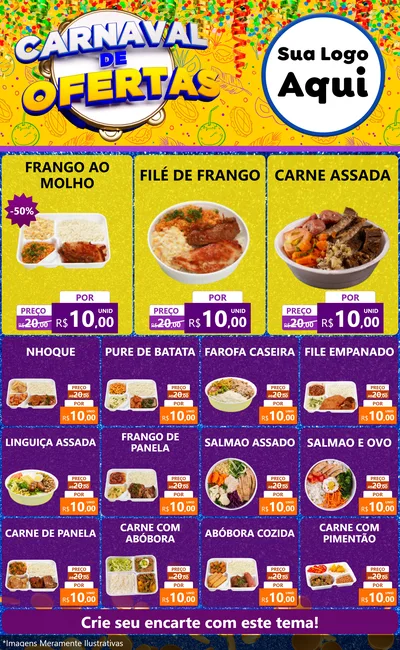 Modelo de Encarte para Encarte Grande com o tema Carnaval de Ofertas para Restaurante
