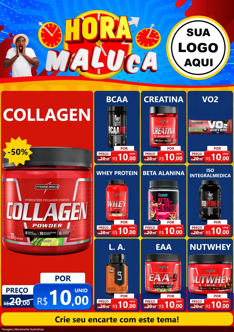 Modelo de Encarte para Encarte A4 Vertical com o tema Hora Maluca para Suplementos alimentares