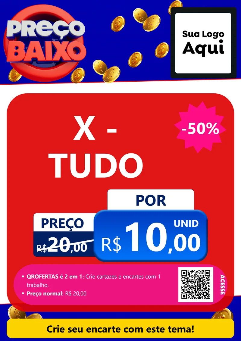 Modelo de Cartaz para Cartaz A4 Vertical com o tema Preço Baixo para Hamburgueria