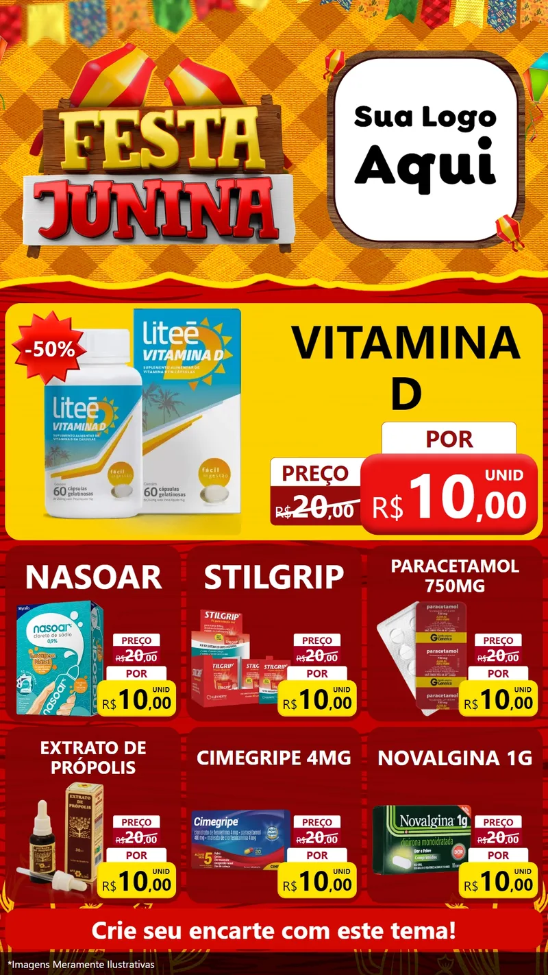 Modelo de Rede Social para Stories com o tema Festa Junina para Farmácia