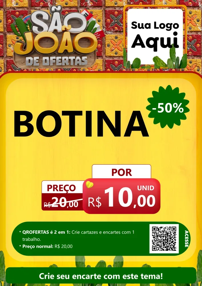 Modelo de Cartaz para Cartaz A4 Vertical com o tema São João de Muitas Ofertas - Junina para Agropecuária