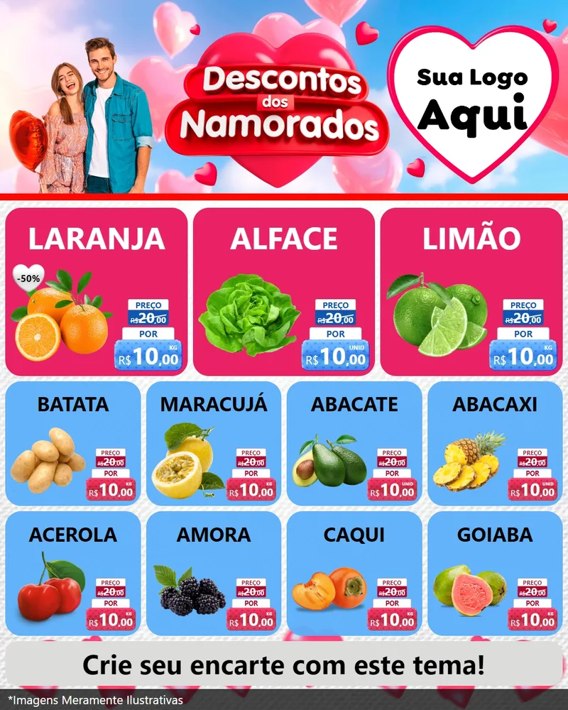 Modelo de Rede Social para Feed Instagram com o tema Descontos dos Namorados para Hortifrúti