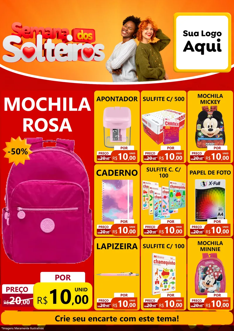 Modelo de Encarte para Encarte A4 Vertical com o tema Semana dos Solteiros para Papelaria
