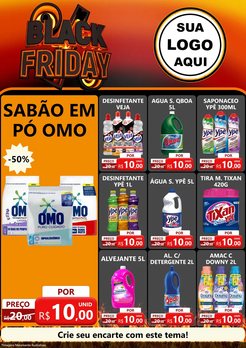 Modelo de Encarte para Encarte A4 Vertical com o tema Black Friday para Produtos de Limpeza