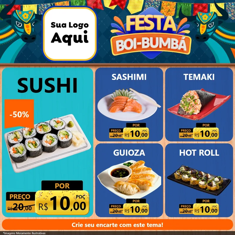 Modelo de Rede Social para Feed Facebook com o tema Festa Boi Bumbá para Comida japonesa