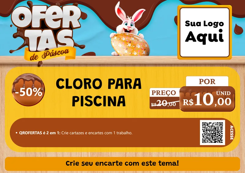 Modelo de Cartaz para Cartaz A4 Horizontal com o tema Ofertas de Páscoa para Produtos para Piscina