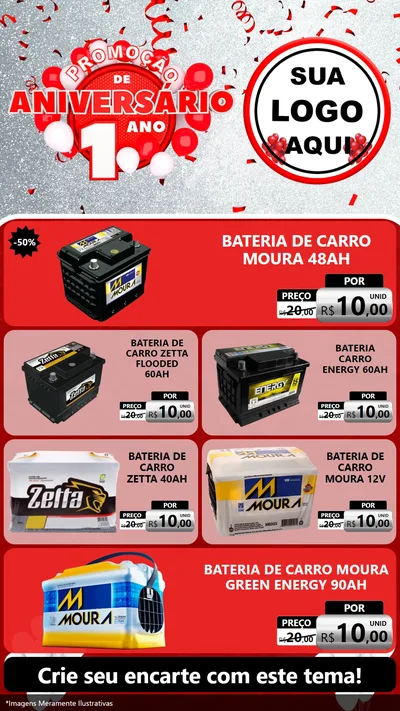 Modelo de TV para TV Vertical com o tema Promoção de Aniversário - 1 Ano para Baterias Elétricas