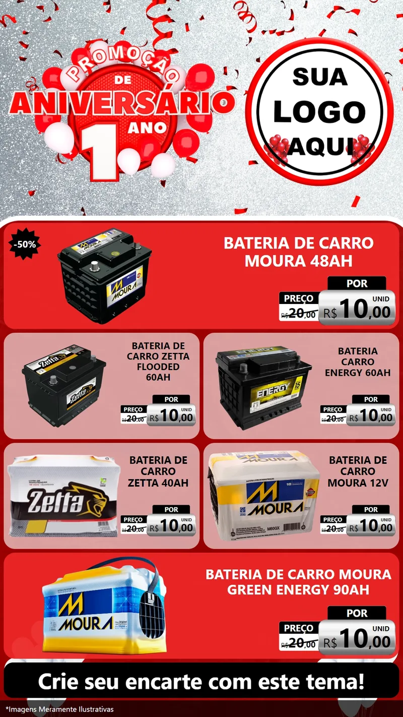 Modelo de TV para TV Vertical com o tema Promoção de Aniversário - 1 Ano para Baterias Elétricas