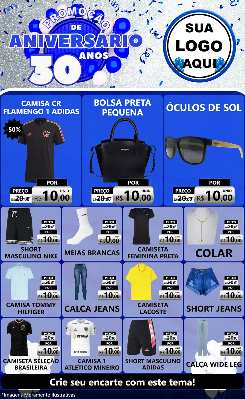 Modelo de Encarte para Encarte Grande com o tema Promoção de Aniversário - 30 Anos para Roupas e acessórios