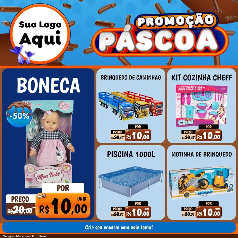 Modelo de Rede Social para Feed Facebook com o tema Promoção Páscoa para Brinquedos