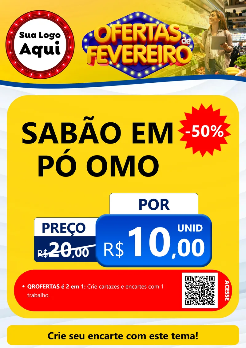 Modelo de Cartaz para Cartaz A4 Vertical com o tema Ofertas de Fevereiro para Produtos de Limpeza
