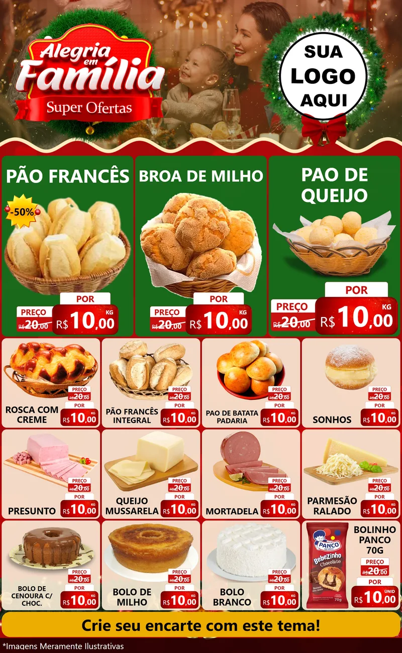 Modelo de Encarte para Encarte Grande com o tema Alegria Em Família - Super Ofertas para Padaria