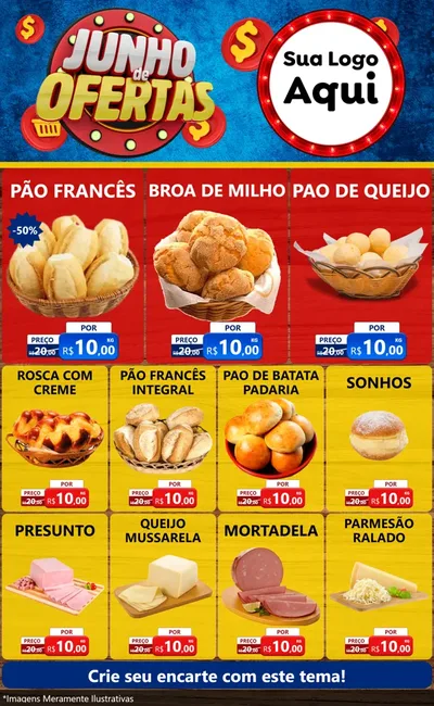 Modelo de Encarte para Encarte Grande com o tema Junho de Ofertas para Padaria