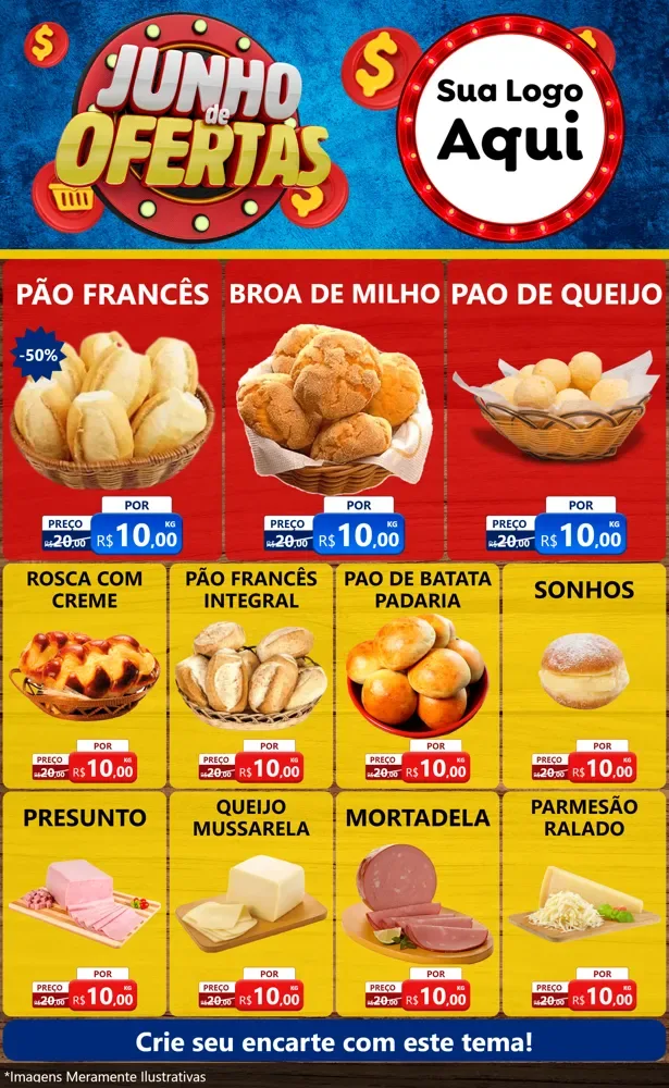 Modelo de Encarte para Encarte Grande com o tema Junho de Ofertas para Padaria