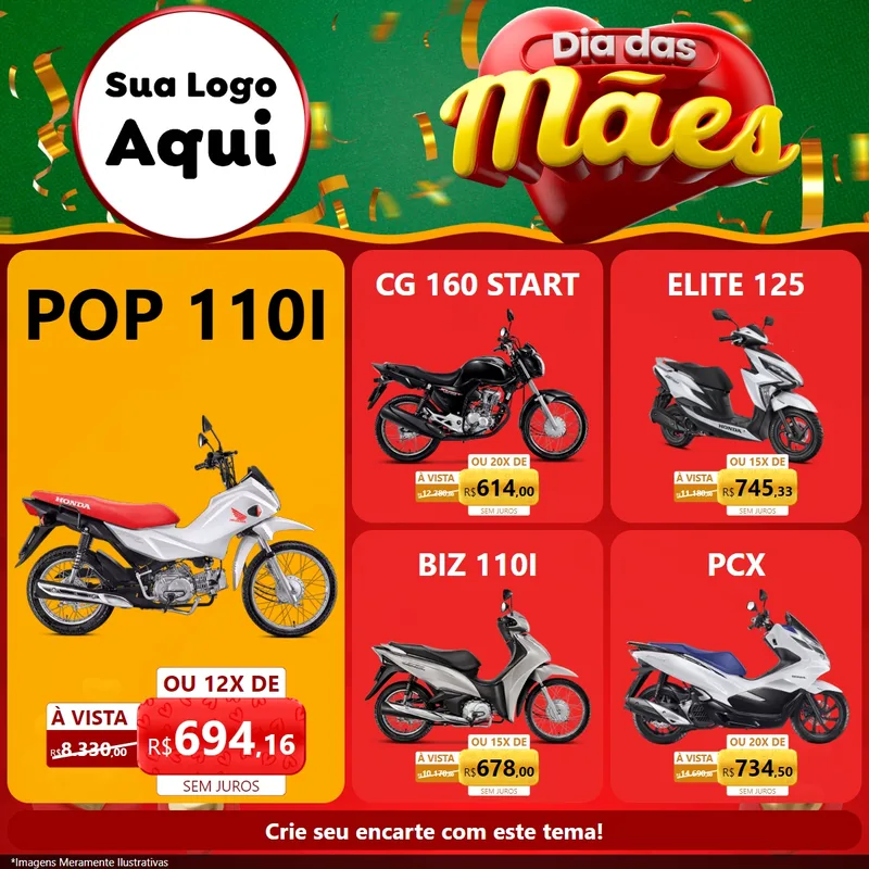 Modelo de Rede Social para Feed Facebook com o tema Dia das Mães para Concessionaria de Motos