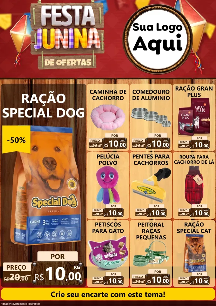 Modelo de Encarte para Encarte A4 Vertical com o tema Festa Junina de Ofertas para Pet Shop