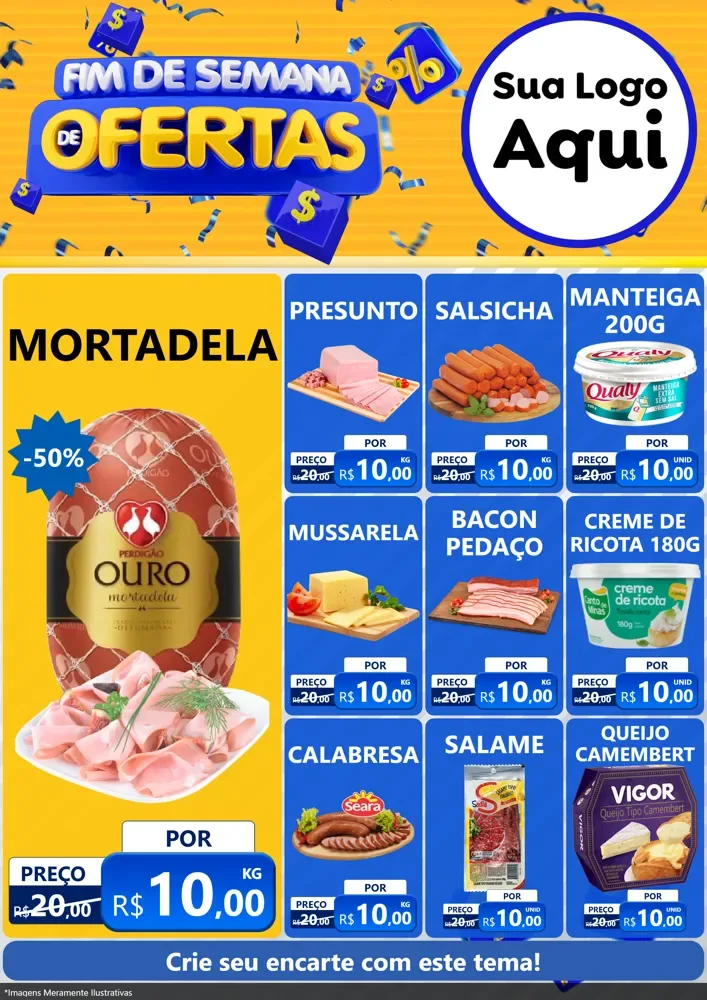 Modelo de Encarte para Encarte A4 Vertical com o tema Fim de Semana de Ofertas para Frios e Laticínios